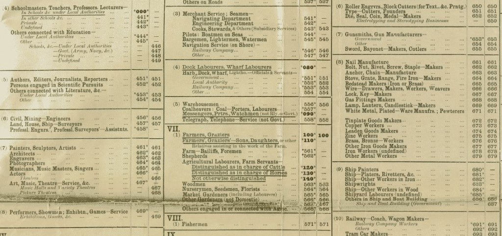 1911 census code sheet
