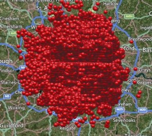 Bomb Site map of London within M25