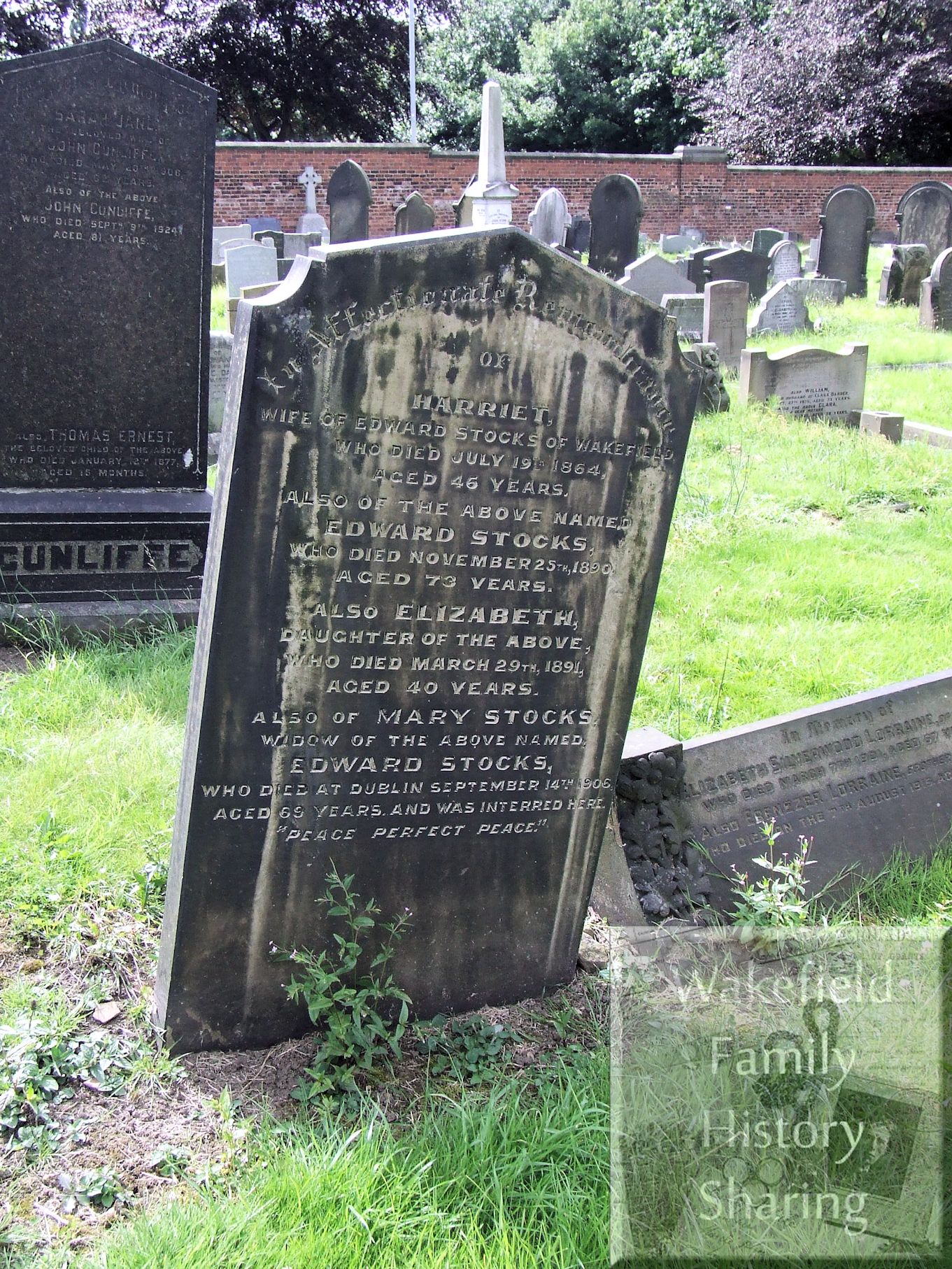 Sugar Lane Cemetery Stocks Gaskell family Wakefield burials